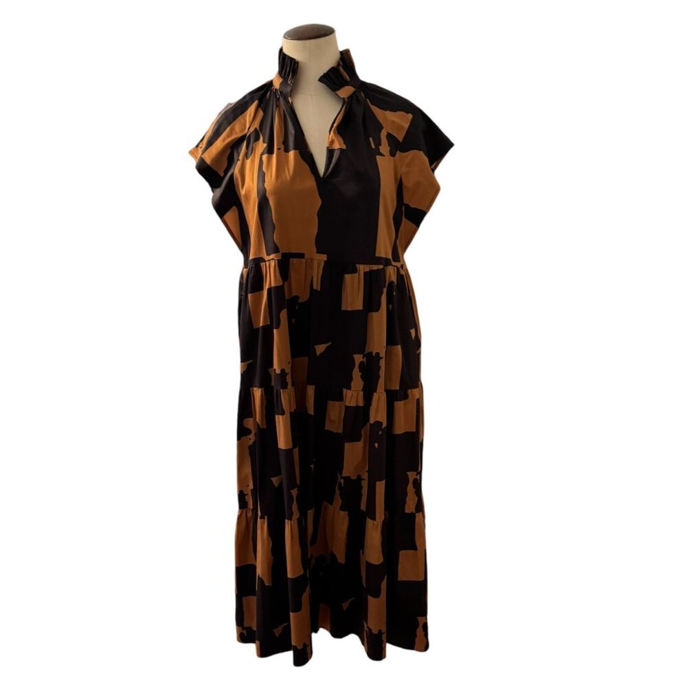Crosby Watts Cotswold Abstract Print Midi Dress With High Collar Size XS - Picture 2 of 11